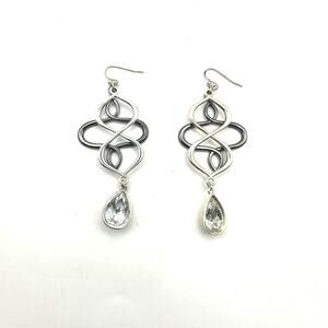Avon Earrings NRT Silver tone Open Loop Teardrop Dangle Pierced Vintage
